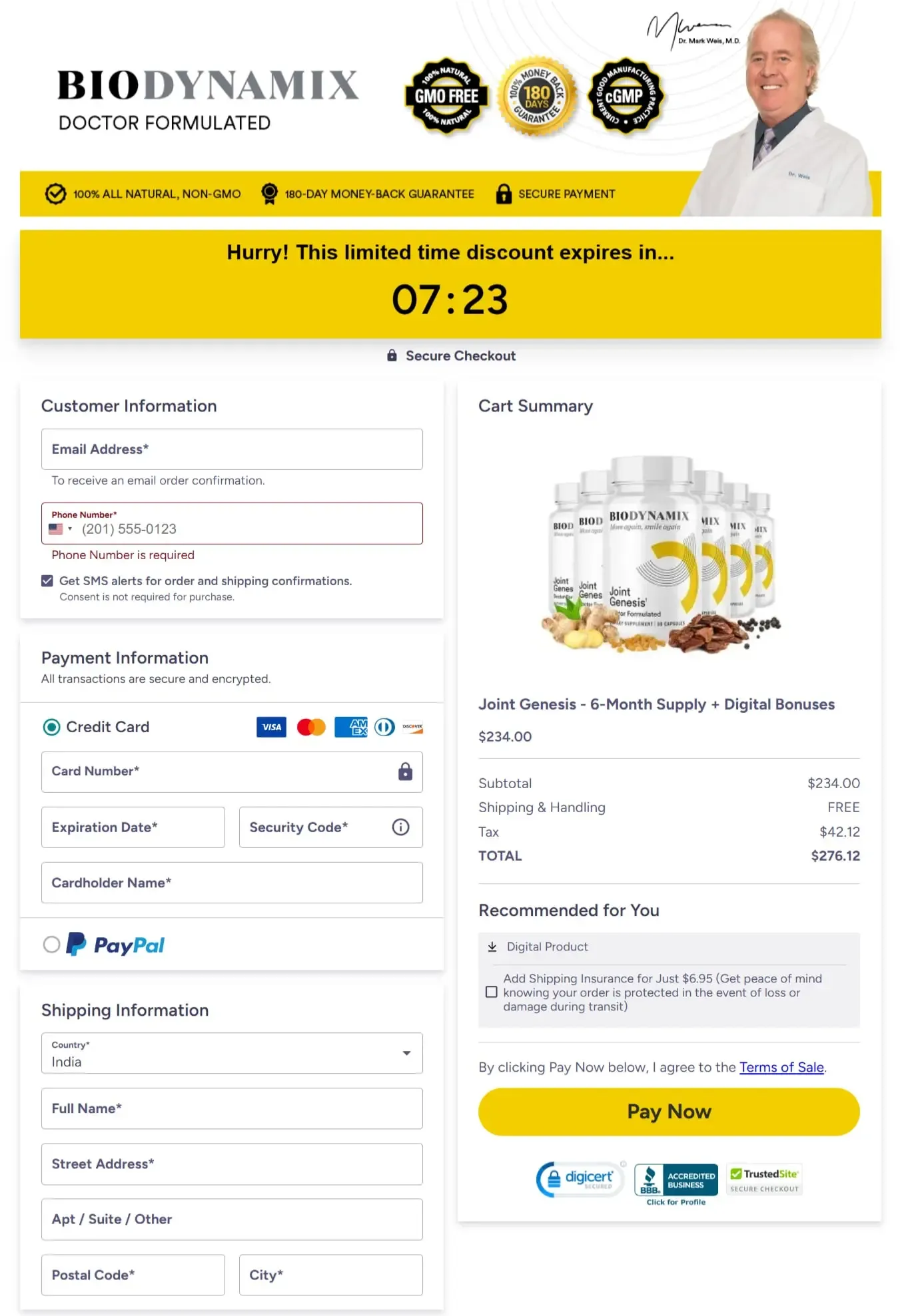 Joint Genesis checkout page